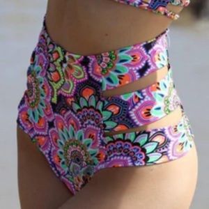 High waist slimming scrunch butt cheeky bottom bikini